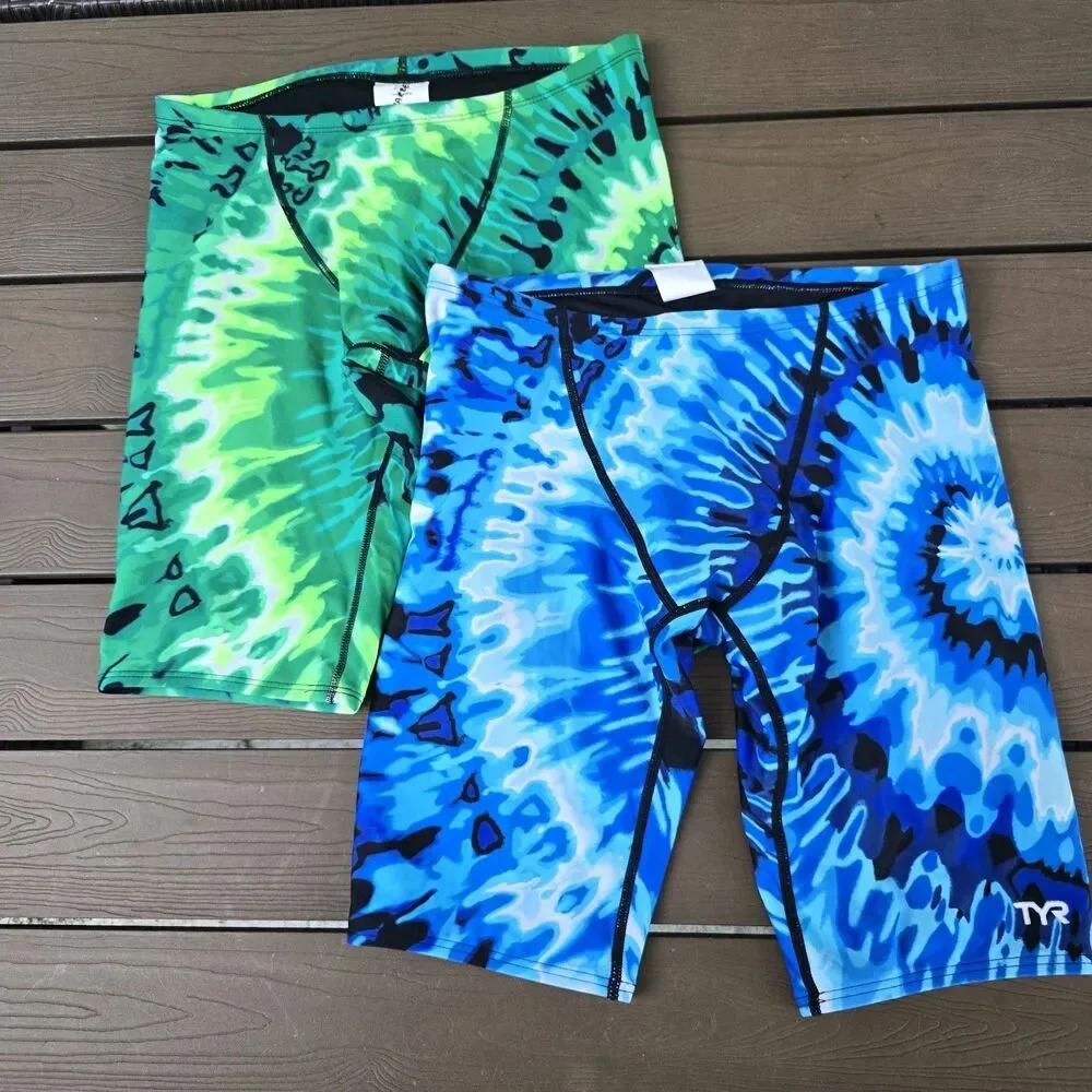 TYR Durafast Elite Mens Blue/ Green Bohemian Jammer Marketing Bundle Sz 32